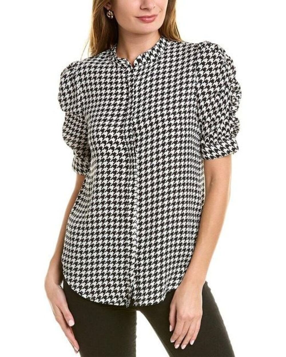 NWT Laundry by Shelli Segal Ruched Sleeve Houndstooth L